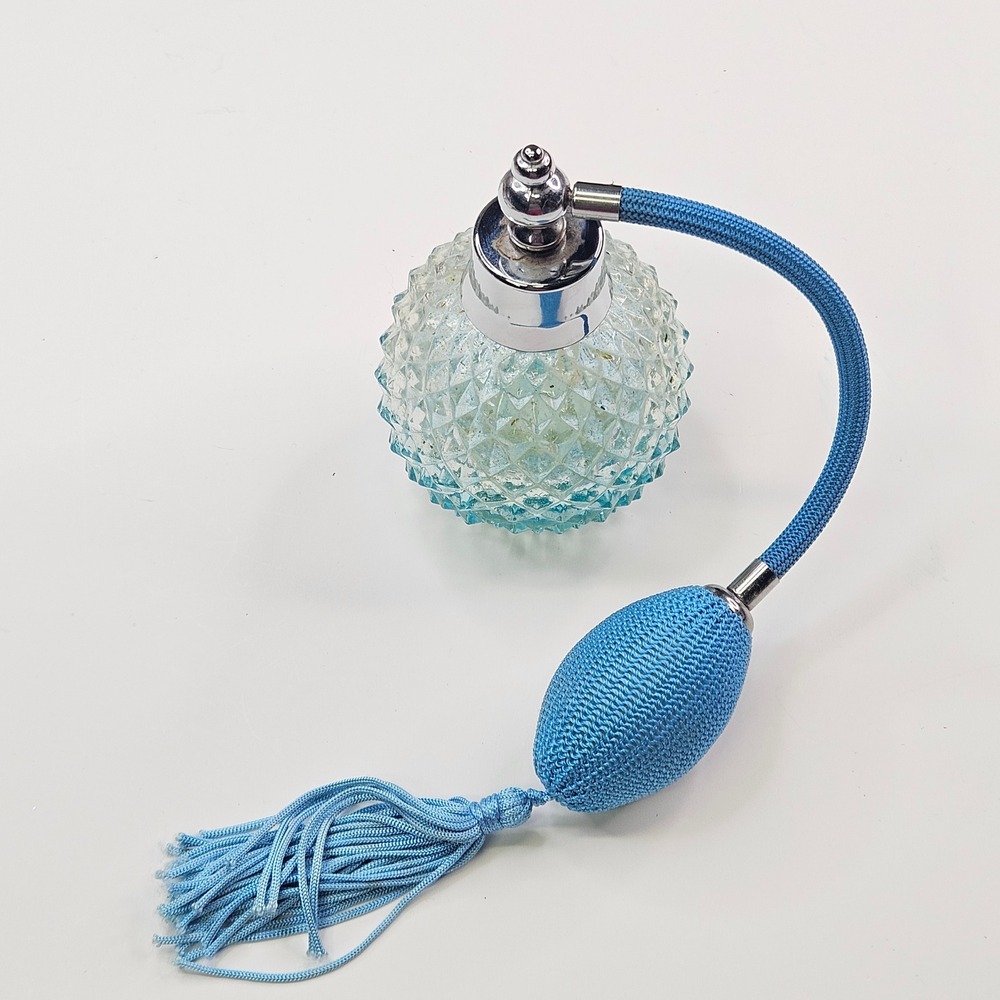 Unbranded Perfume Atomizer Women Blue Vintage Hobnail Glass Tassel Pump